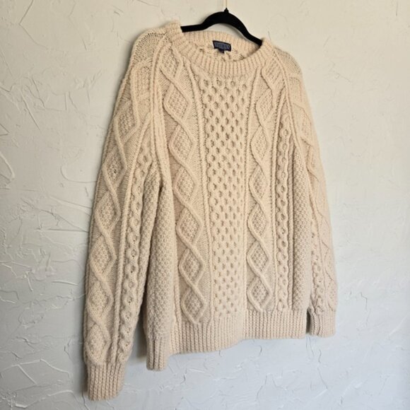 Vintage Lands End 100% Wool Chunky Cream Sweater - Picture 5 of 13